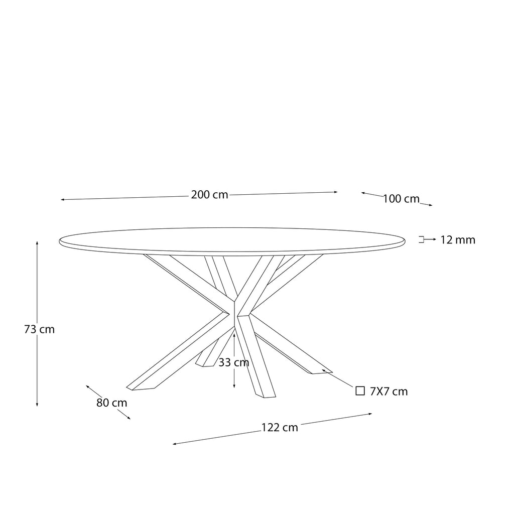 Argo oval table with glass and wood effect steel legs Ø 200 x 100 cm