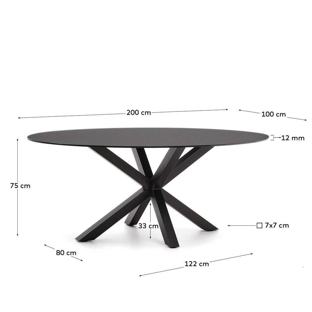 Argo table with black glass and black steel legs Ø 200 x 100 cm