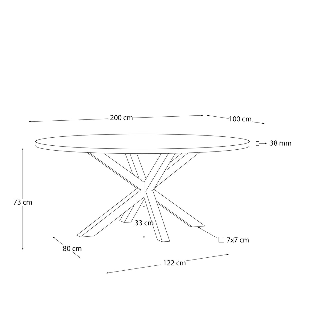Argo oval table in solid acacia wood and stainless steel legs Ø 200 x 100 cm