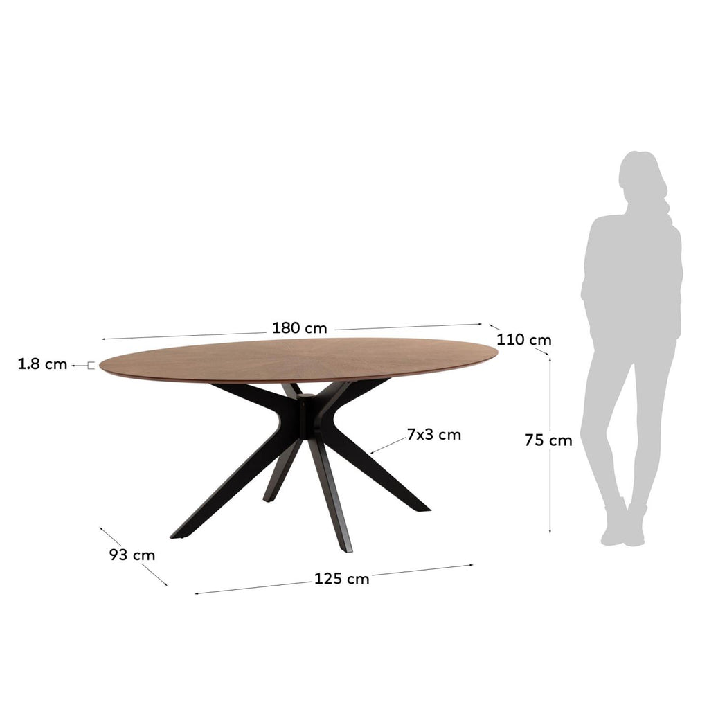 Naanim table with walnut veneer and legs in a black finish, 180 x 110 cm.