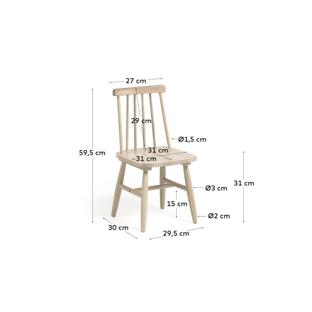Tressia kids chair in solid rubber wood with natural finish