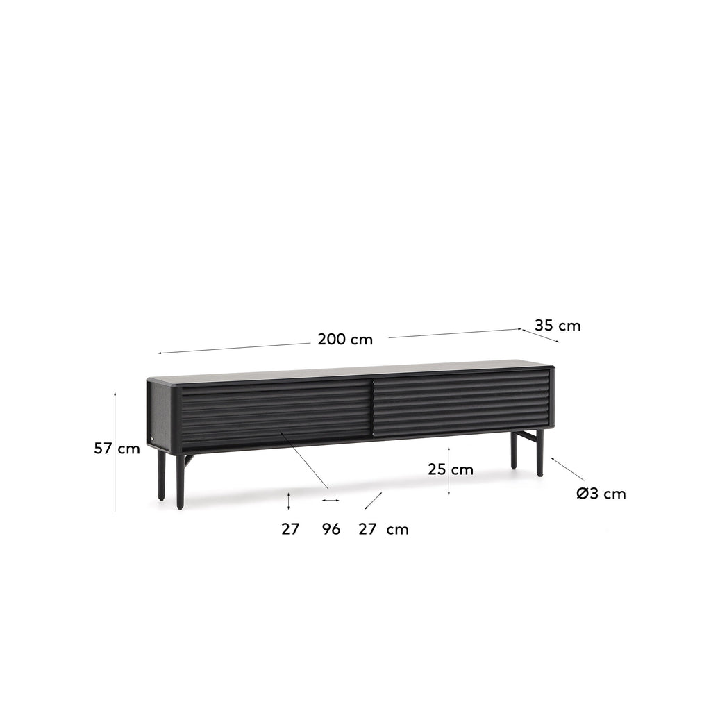Lenon TV cabinet, 2 doors in solid wood and black oak veneer 200x57 cm FSC Mix Credit