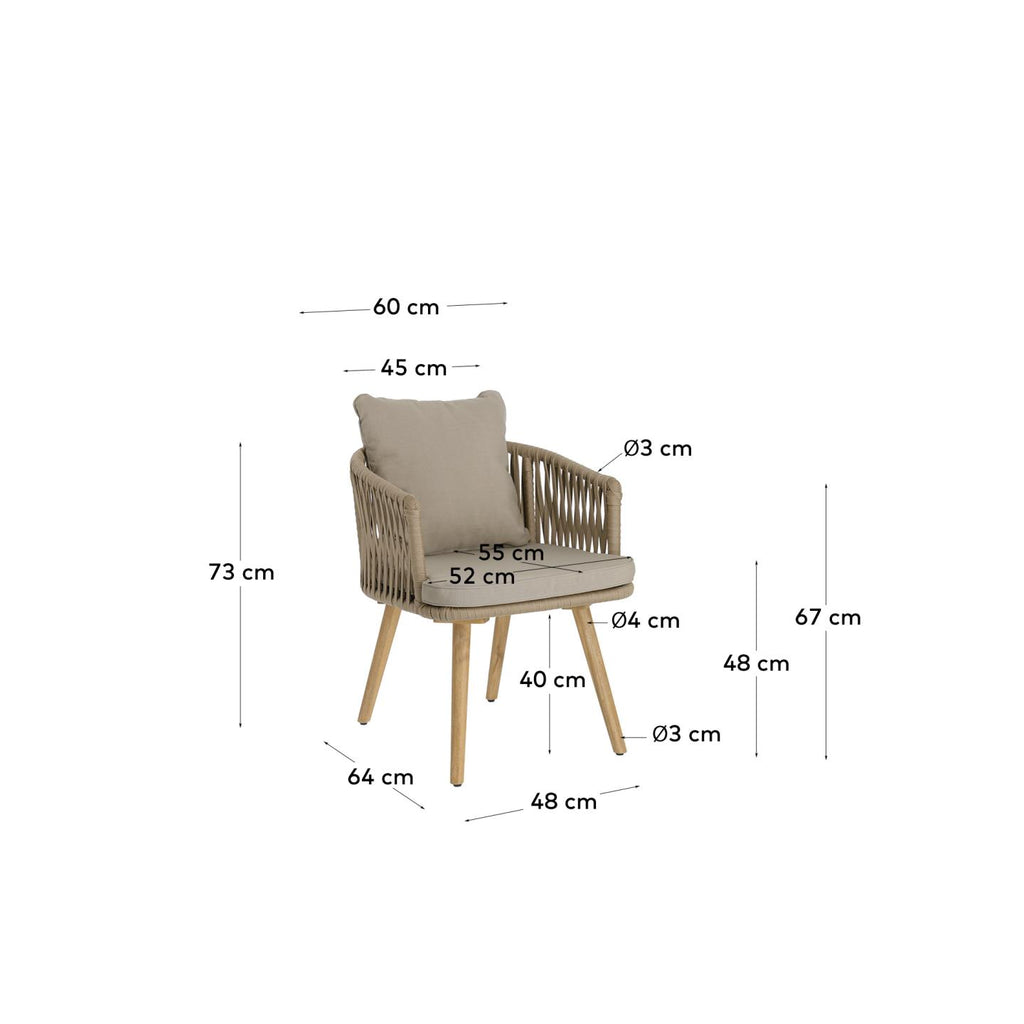 Hemlice chair in beige rope with solid acacia legs FSC 100%