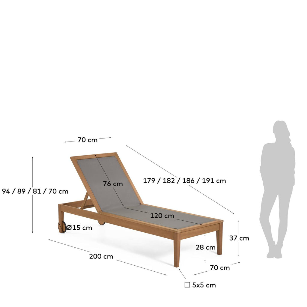 Caterin solid eucalyptus wood outdoor sun lounger in grey, FSC 100%