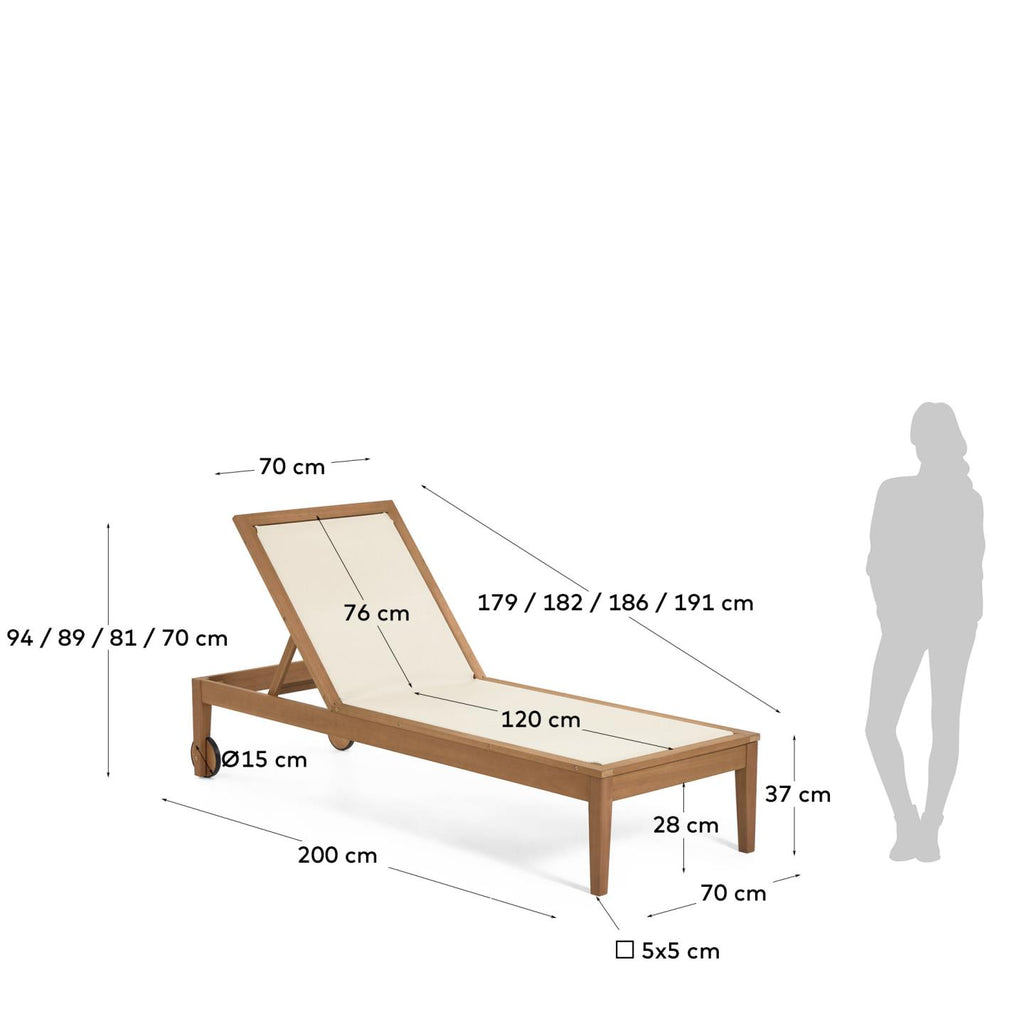 Caterin solid eucalyptus wood outdoor sun lounger in beige, FSC 100%
