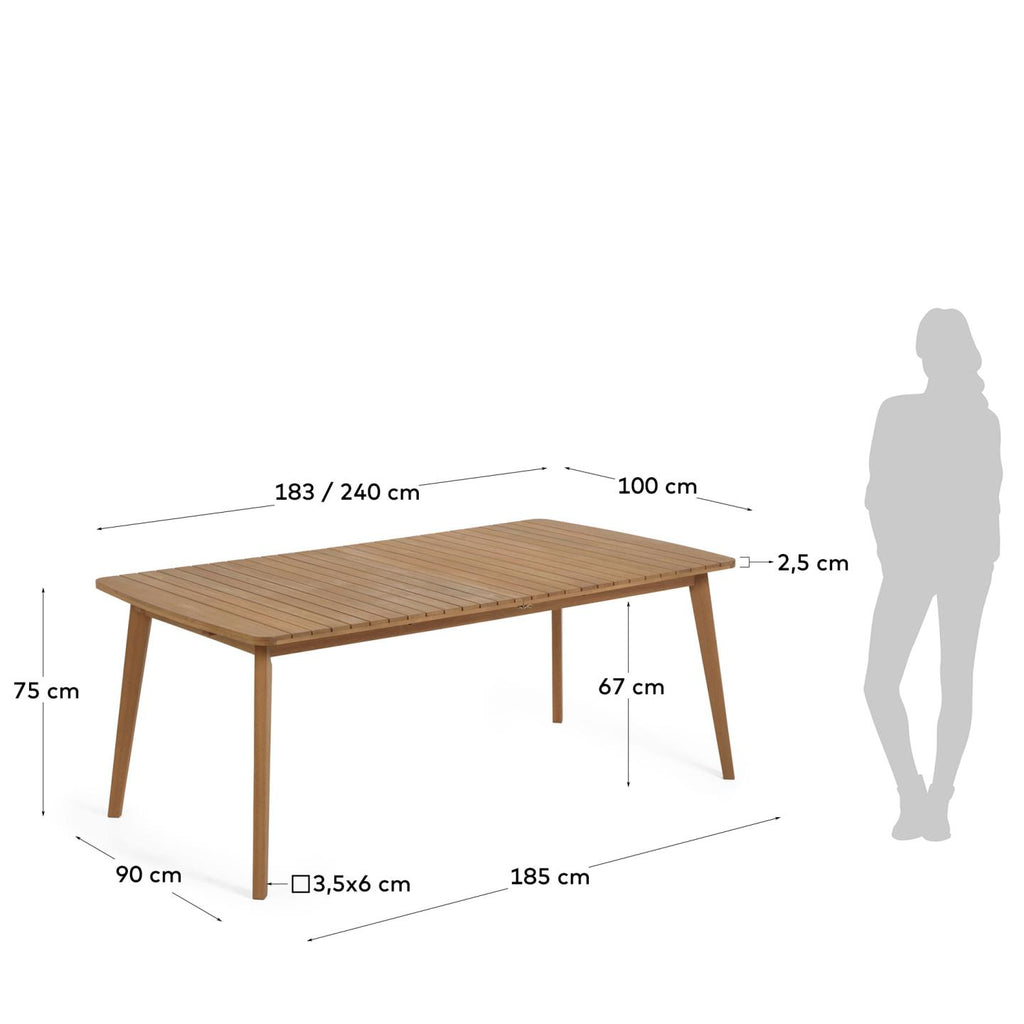 Hanzel extendable garden table in solid eucalyptus, 183 (240) x 100 cm FSC 100%