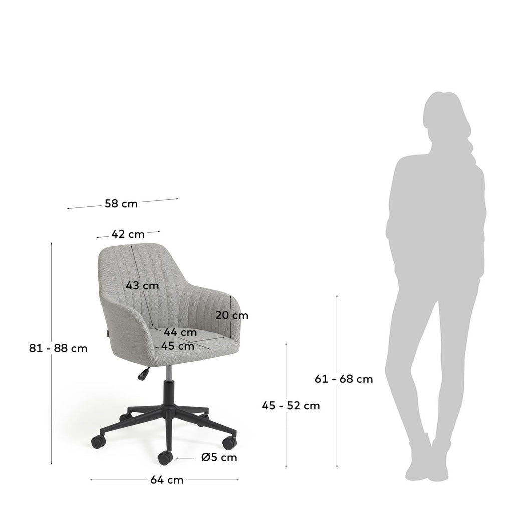 Madina light grey office chair and legs made of steel in matt black