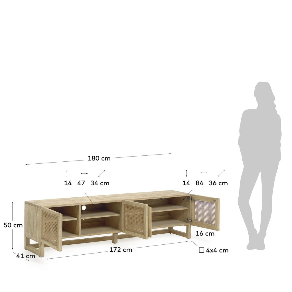 Rexit 3 door solid and veneer white cedarwood with rattan, 180 x 50 cm