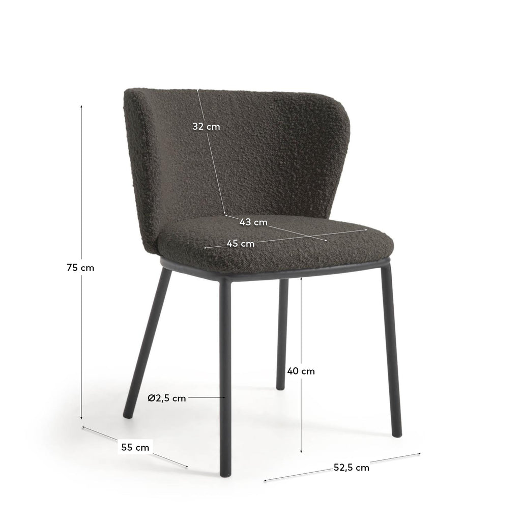 Ciselia chair with black bouclé and steel legs with black finish FSC Mix Credit