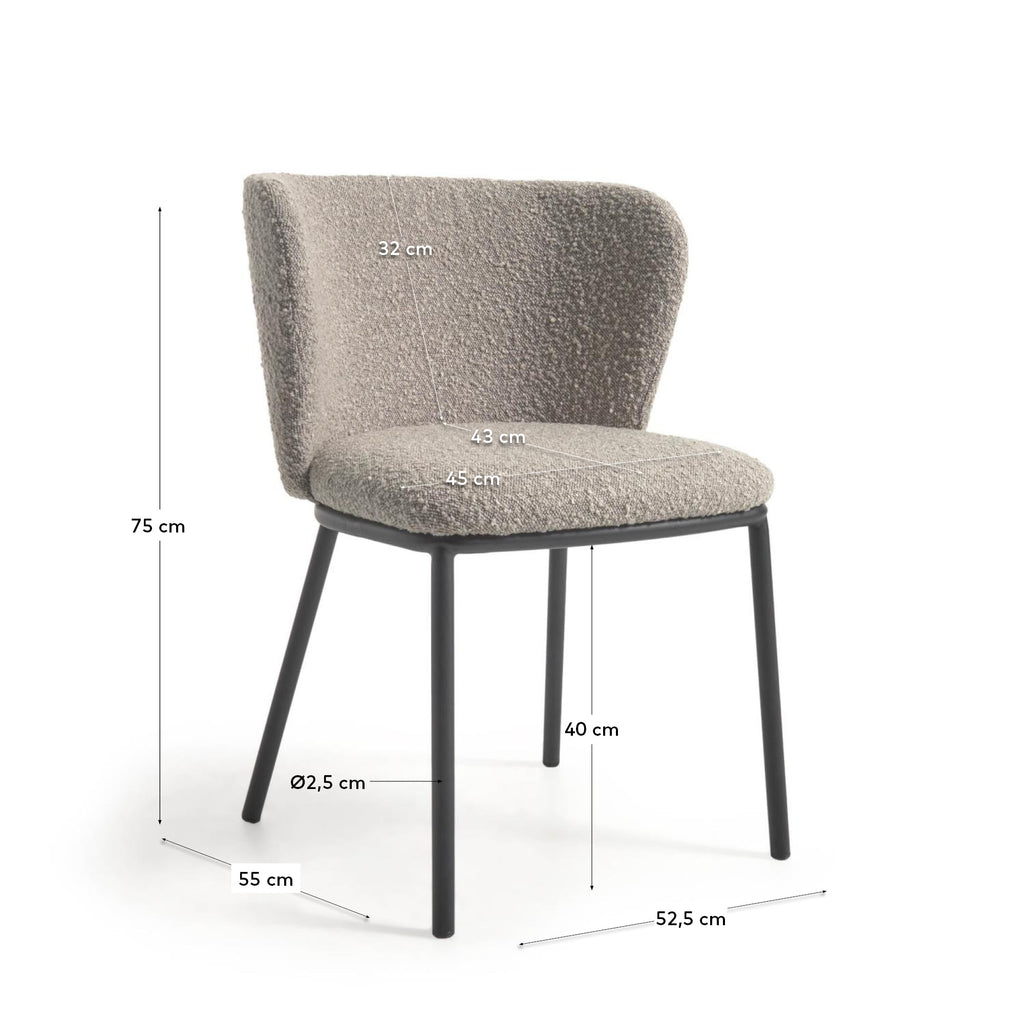 Ciselia chair with light grey bouclé and steel legs with black finish FSC Mix Credit