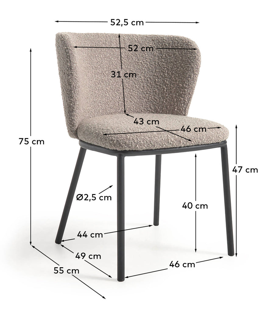 Ciselia chair with light grey bouclé and steel legs with black finish FSC Mix Credit