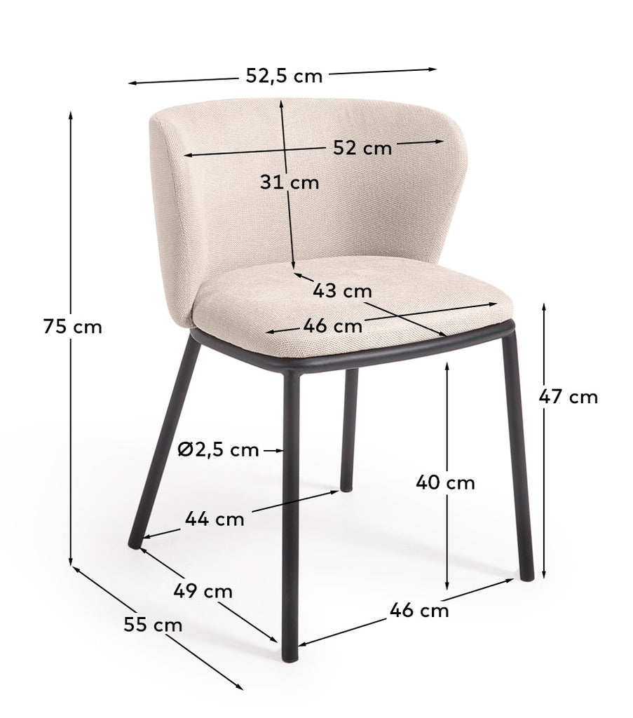 Ciselia chair in beige chenille and steel legs with black finish FSC Mix Credit