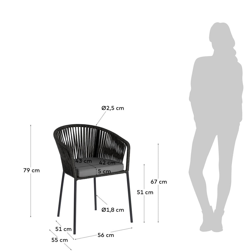 Yanet black rope chair with galvanised steel legs