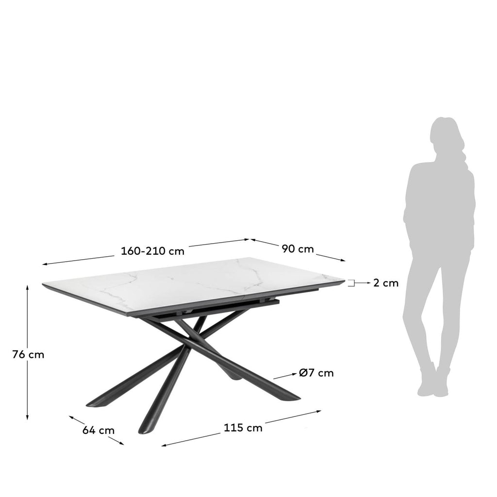Theone porcelain extendable table in white and black steel legs 160 (210) x 90 cm