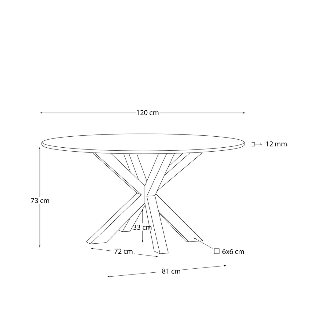 Argo round table in frosted black glass and wood effect steel legs, Ø 120 cm
