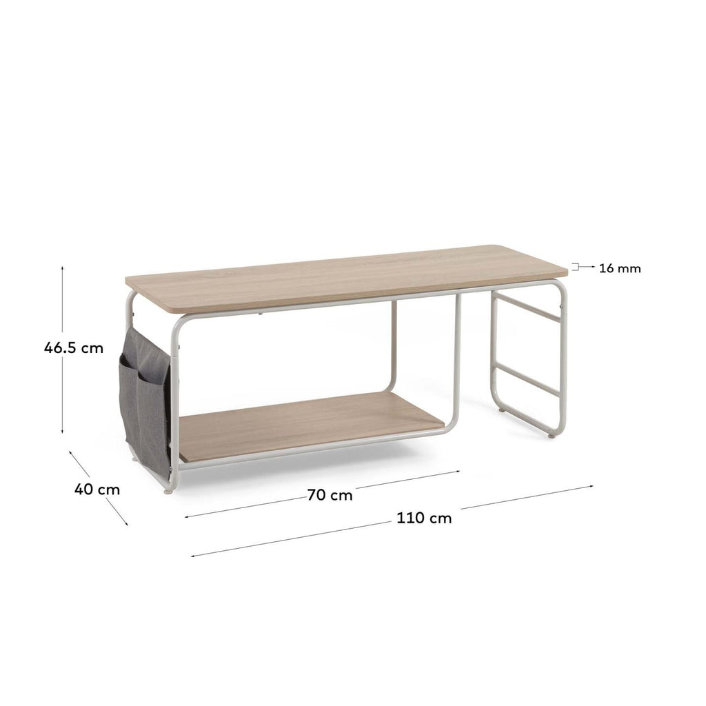 Yamina melamine TV stand with steel in a white finish, 110 x 46 cm