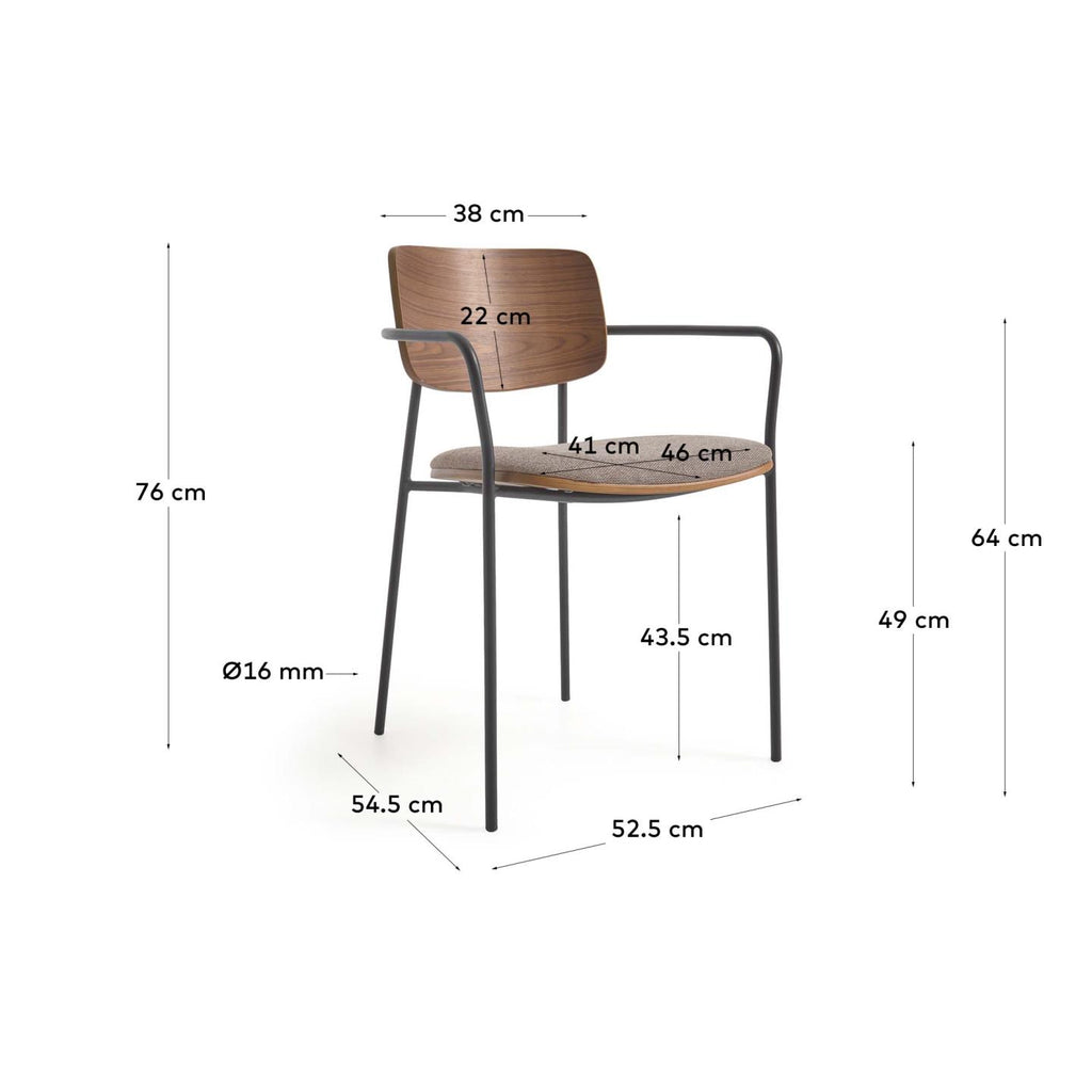 Maureen stacking chair in poplar plywood with warm tone finish and black metal legs, 100% FSC