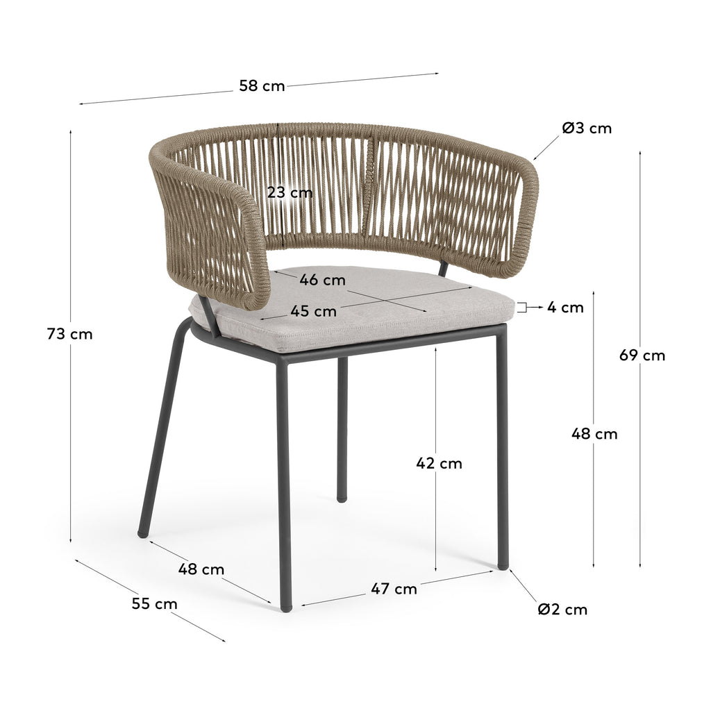 Nadin chair in beige cord with galvanised steel legs