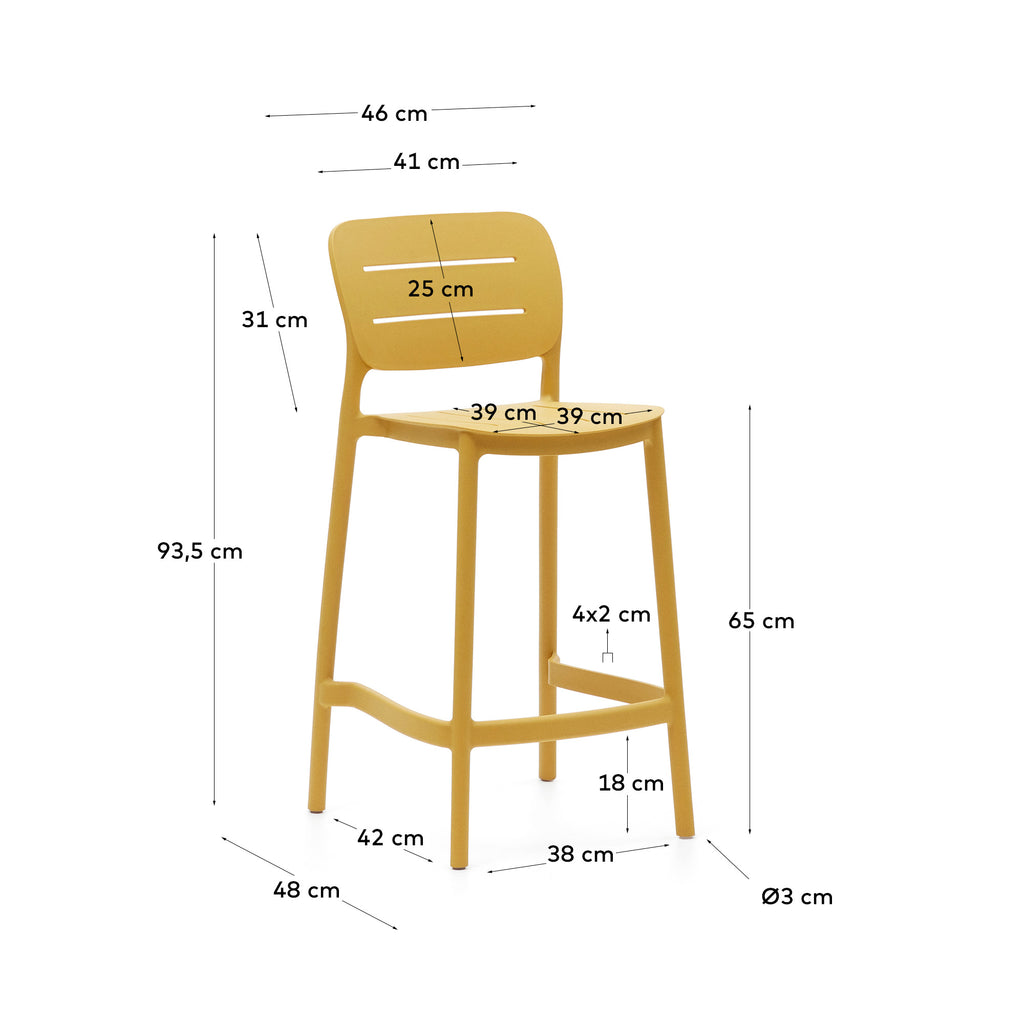 Morella stackable outdoor stool in mustard, 65 cm in height