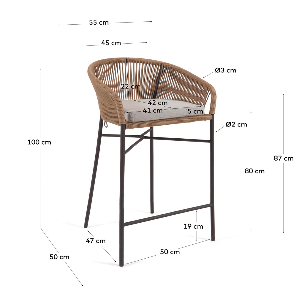 Yanet rope stool in beige 80 cm in height