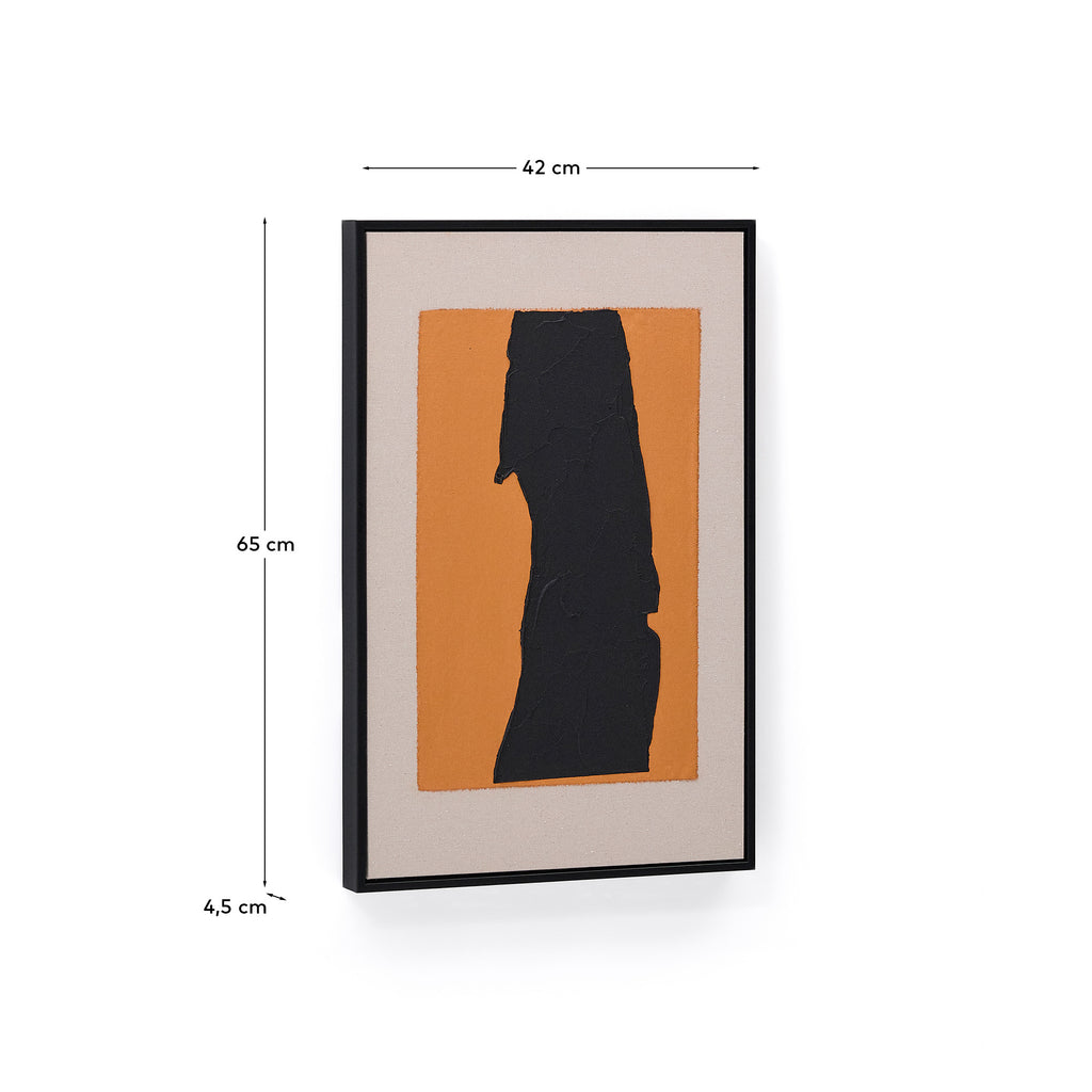 Zernu hand-painted orange and black with linen abstract picture 42 x 65cm