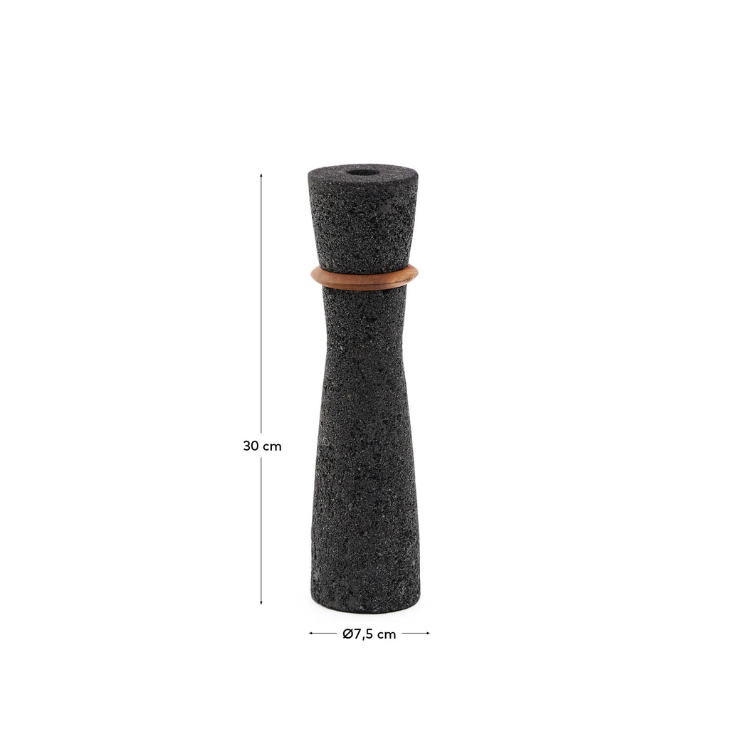 Naro vase in black stone and teak wood 30cm