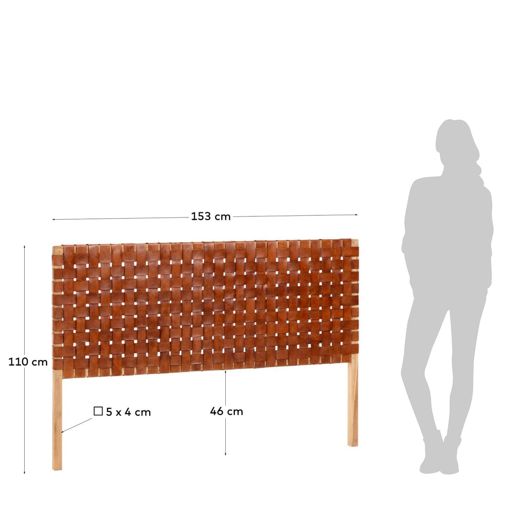 Calixta solid teak wood and leather headboard, for 150 cm beds