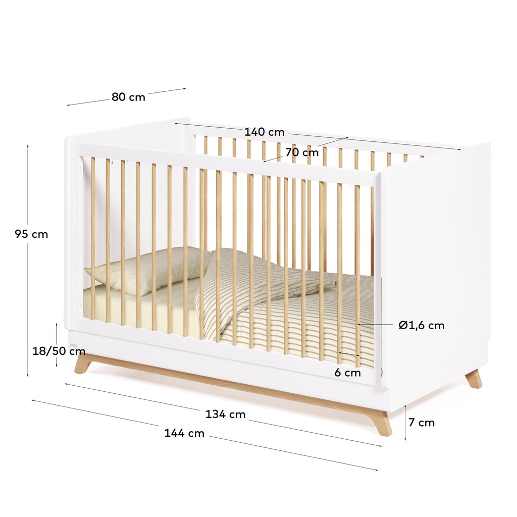 Maralis evolving cot made from solid beech wood with a white finish, 70 x 140 cm