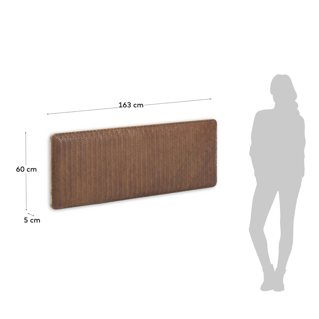 Natesa solid teak wood and leather headboard, for 160 cm beds