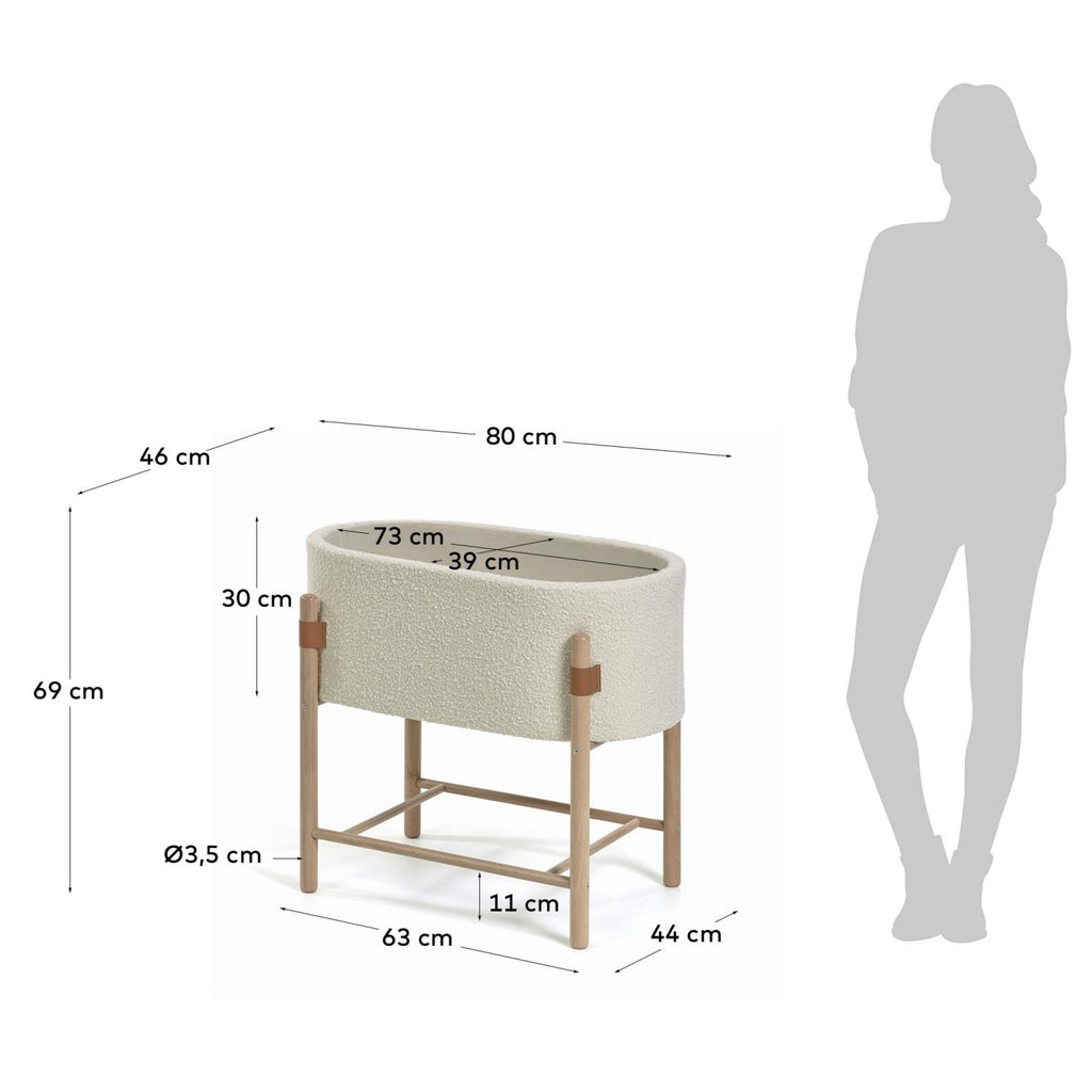 Adara white bouclé moses basket with solid beech legs 69 x 46 cm