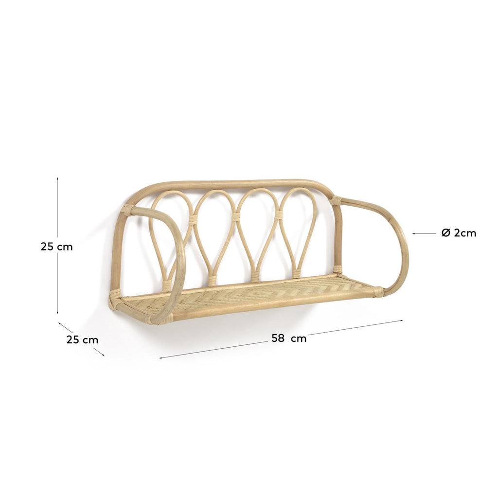 Nyarai rattan shelf with natural finish, 58 x 25 cm