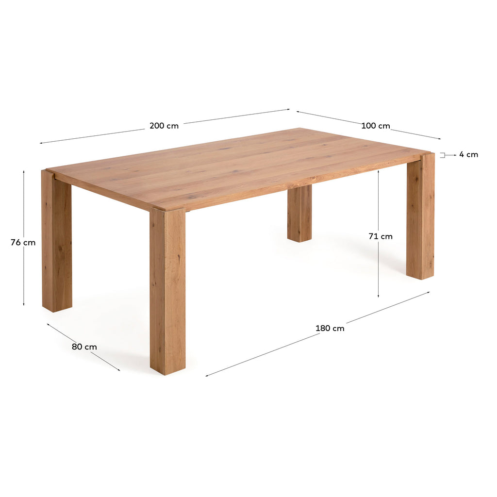 Deyanira table with oak veneer and solid oak legs 200 x 100 cm