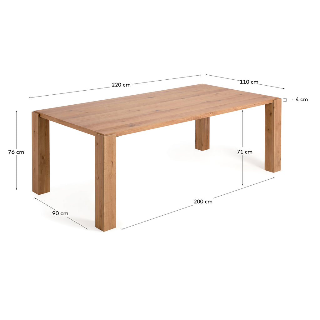 Deyanira table with oak veneer and solid oak legs 220 x 110 cm