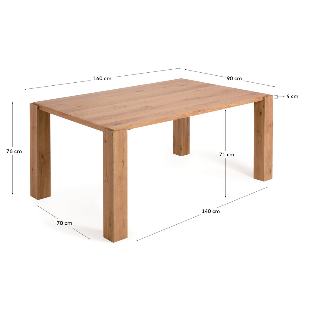 Deyanira table with oak veneer and solid oak legs 160 x 90 cm
