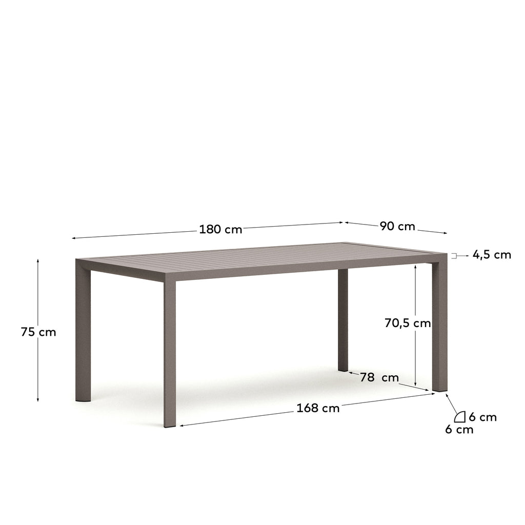 Culip aluminium outdoor table in powder coated brown finish, 180 x 90 cm