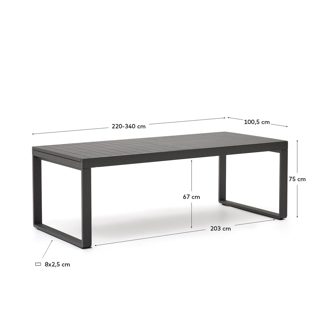 Galdana outdoor extendable table made of aluminum with dark grey finish 220 (340) x 100 cm