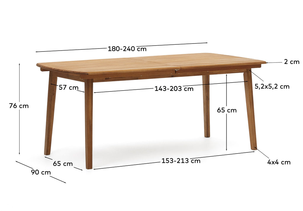 Thianna extendable outdoor table made from solid acacia wood, 180 (240) x 90 cm FSC 100%
