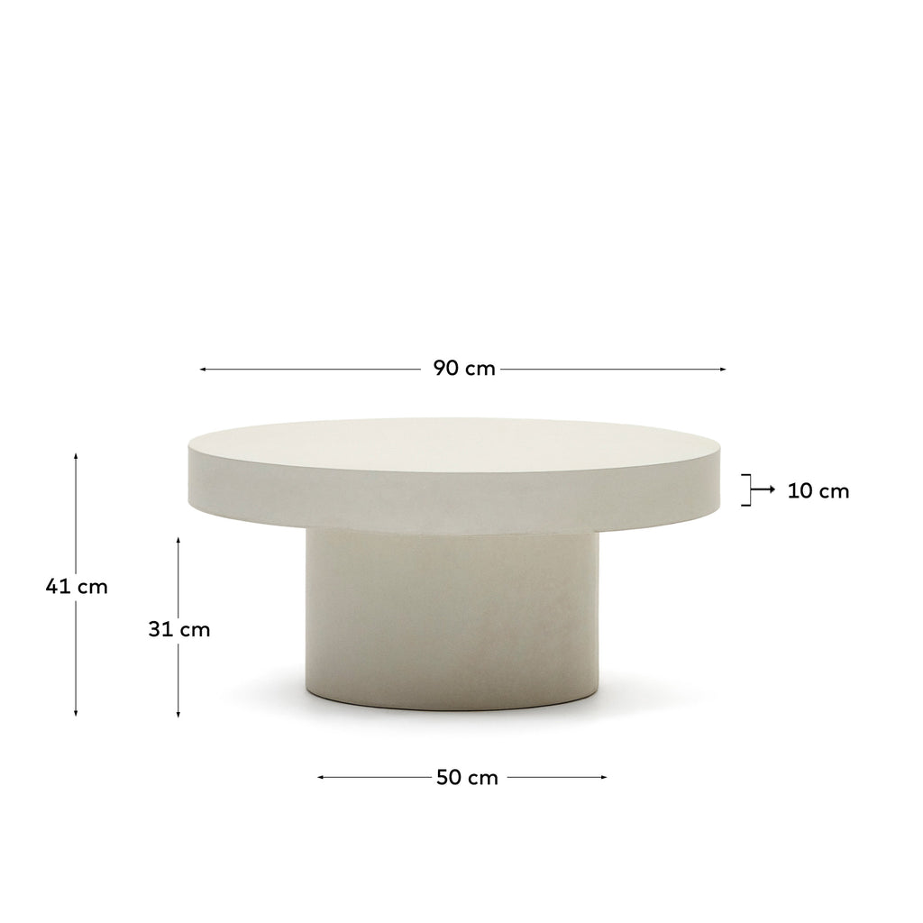 Aiguablava round coffee table in white cement, Ø 90 cm
