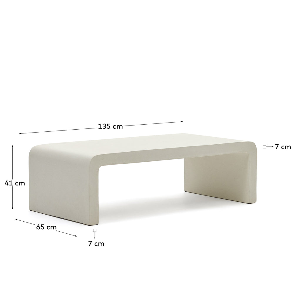 Aiguablava coffee table in white cement, 135 x 65 cm