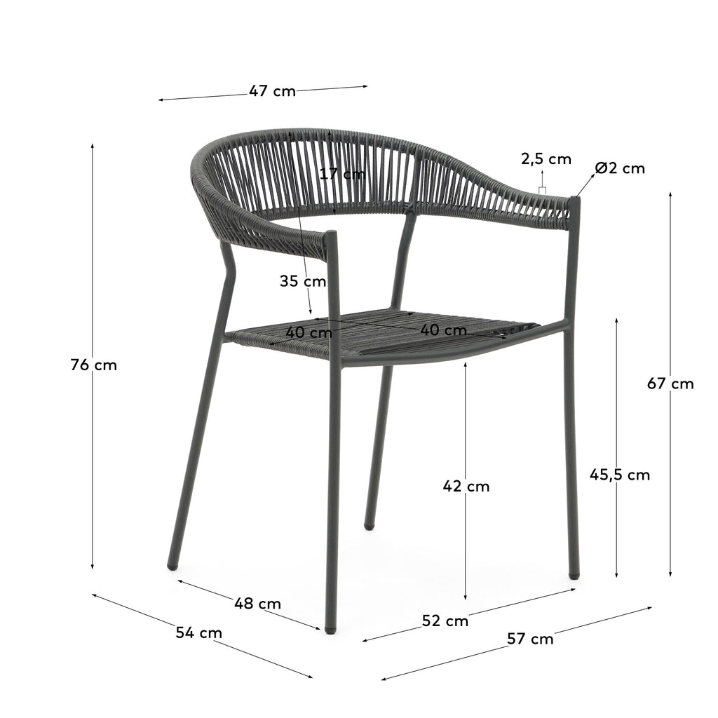 Futadera stackable outdoor chair in grey synthetic cord and grey painted steel