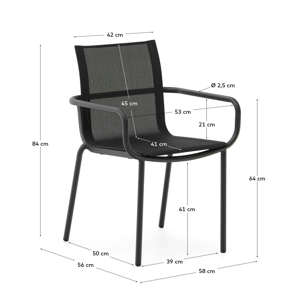 Galdana stackable outdoor chair made of aluminum with a dark grey painted finish