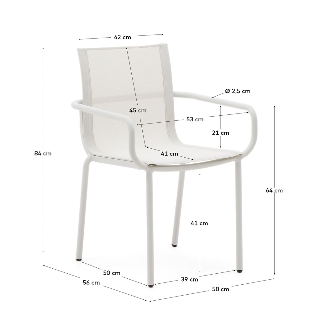 Galdana stackable outdoor chair made of aluminum with a light grey painted finish