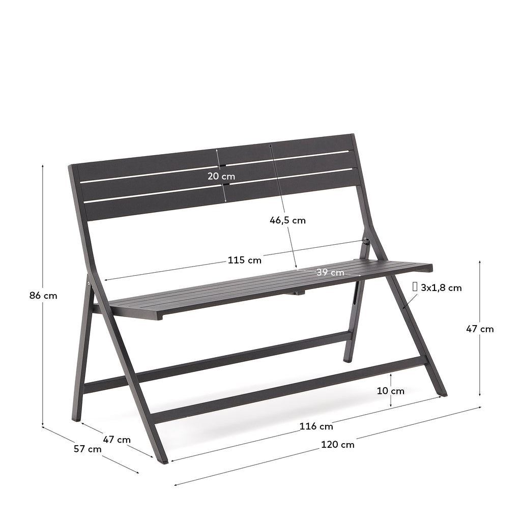 Folding outdoor Bench torreta made of aluminum with dark grey finish