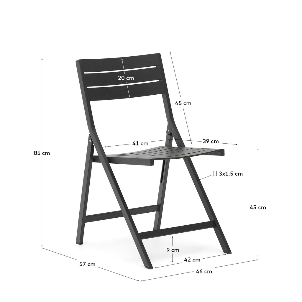 Torreta folding outdoor chair made of aluminum with dark grey finish