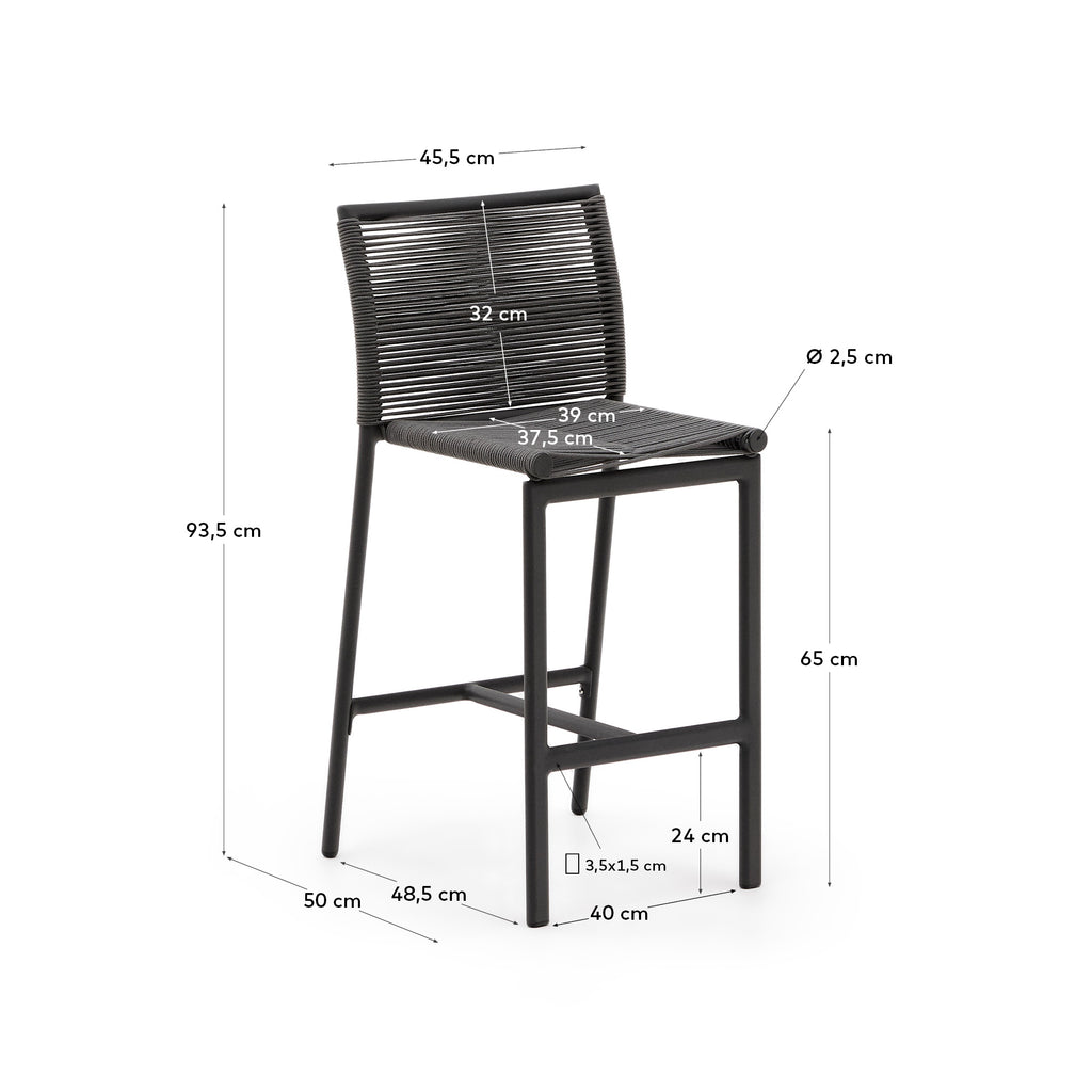 Culip outdoor stool made of rope cord and grey aluminum 65 cm