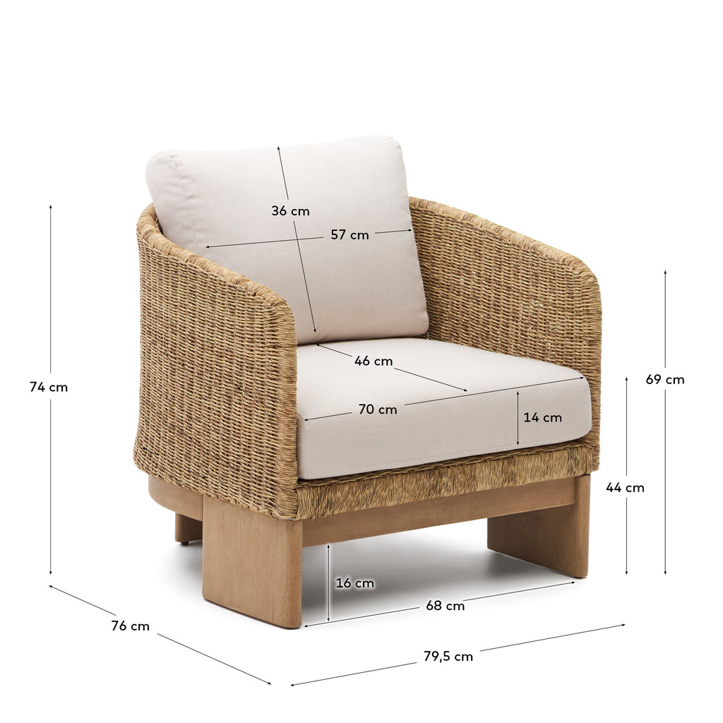 Xoriguer armchair in synthetic rattan and solid eucalyptus wood FSC 100%