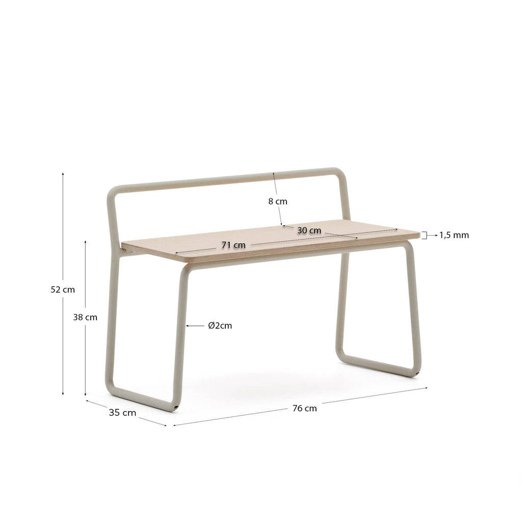 Tinn ash veneer bench with a beige metal structure, 75 cm