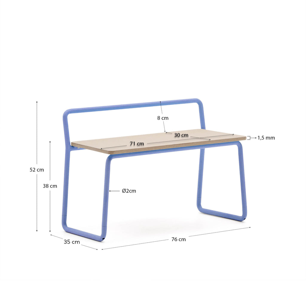 Tinn ash veneer bench with a blue metal structure, 75 cm