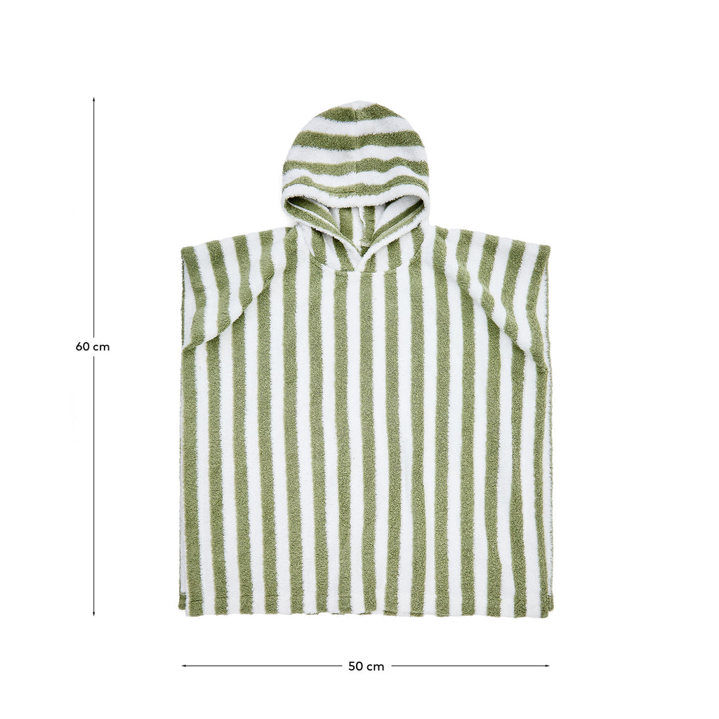 Nuni cotton poncho towel with white and green stripes size 2/3 years