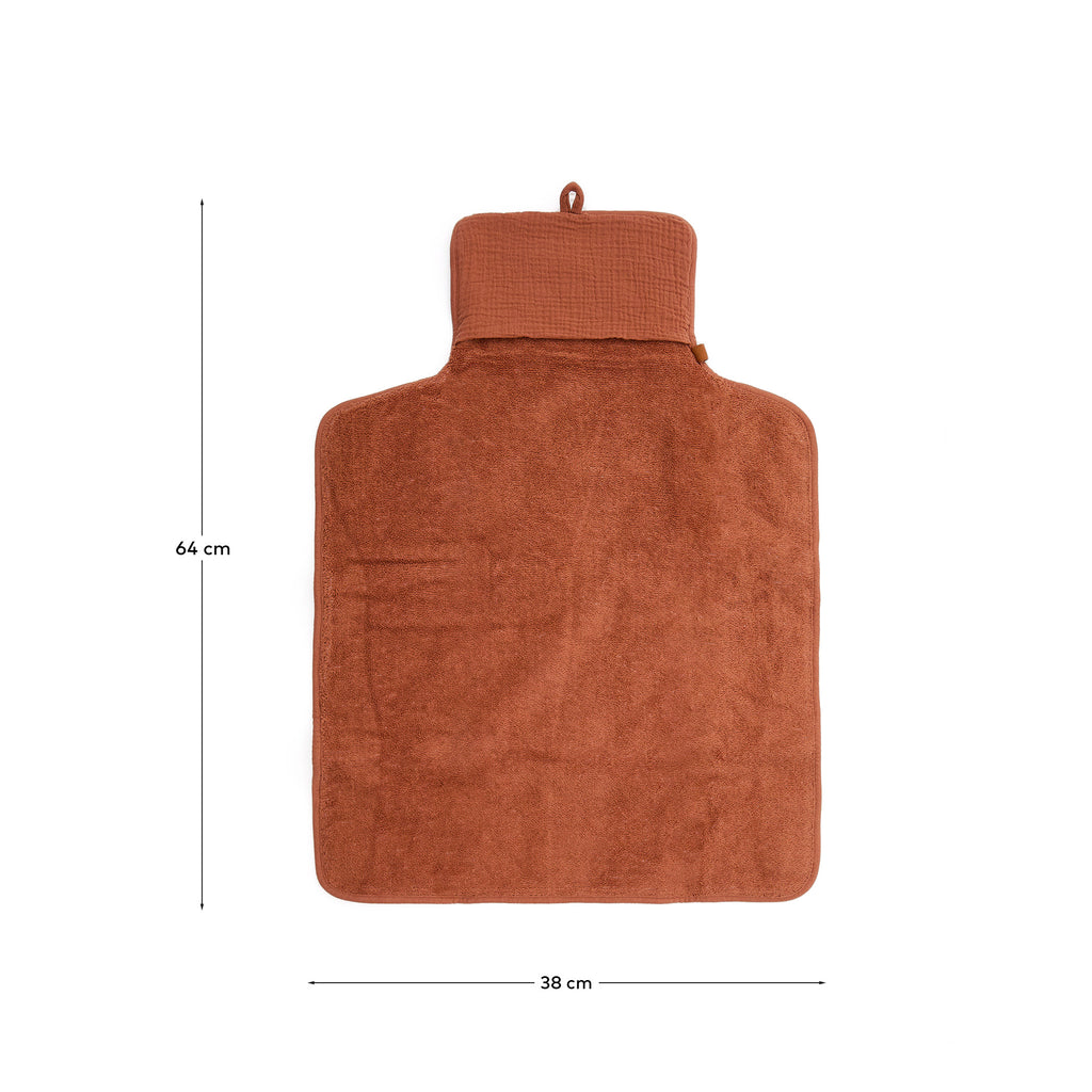 Olna travel changing mat in 100% terracotta cotton